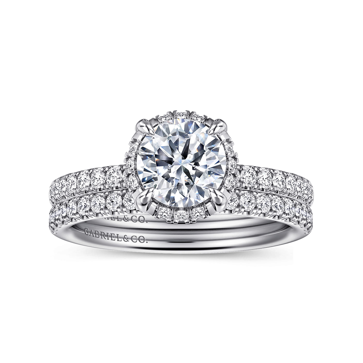Suede - 14K White Gold Round Hidden Halo Diamond Engagement Ring - 0.25 ct - Shot 4