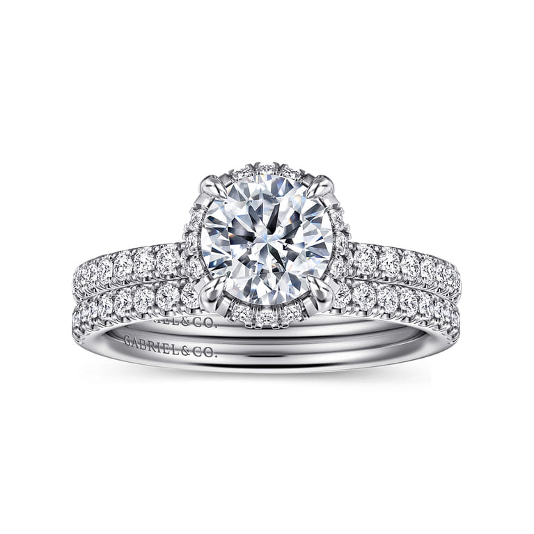 Suede - 14K White Gold Round Hidden Halo Diamond Engagement Ring - 0.25 ct - Shot 4