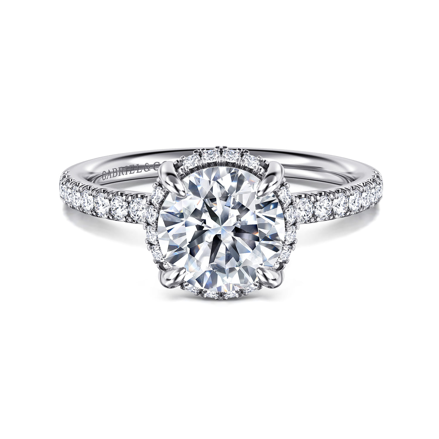 Suede - 14K White Gold Round Hidden Halo Diamond Engagement Ring - 0.3 ct - Shot 1