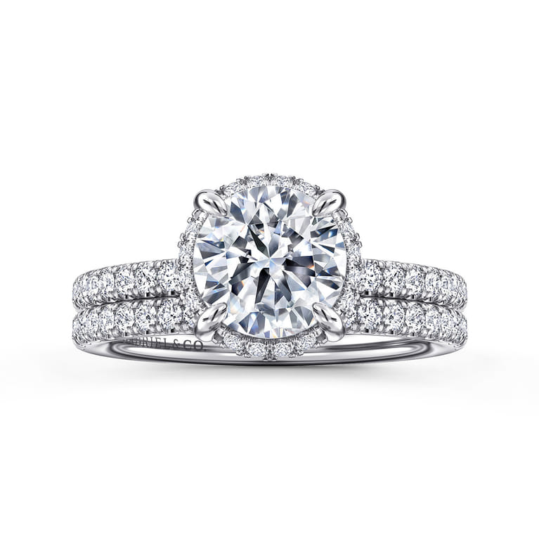 Suede - 14K White Gold Round Hidden Halo Diamond Engagement Ring - 0.3 ct - Shot 4