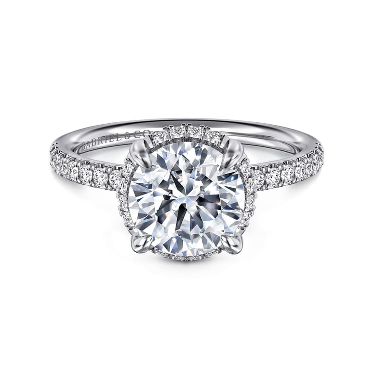 Suede - 14K White Gold Round Hidden Halo Diamond Engagement Ring - 0.3 ct - Shot 1