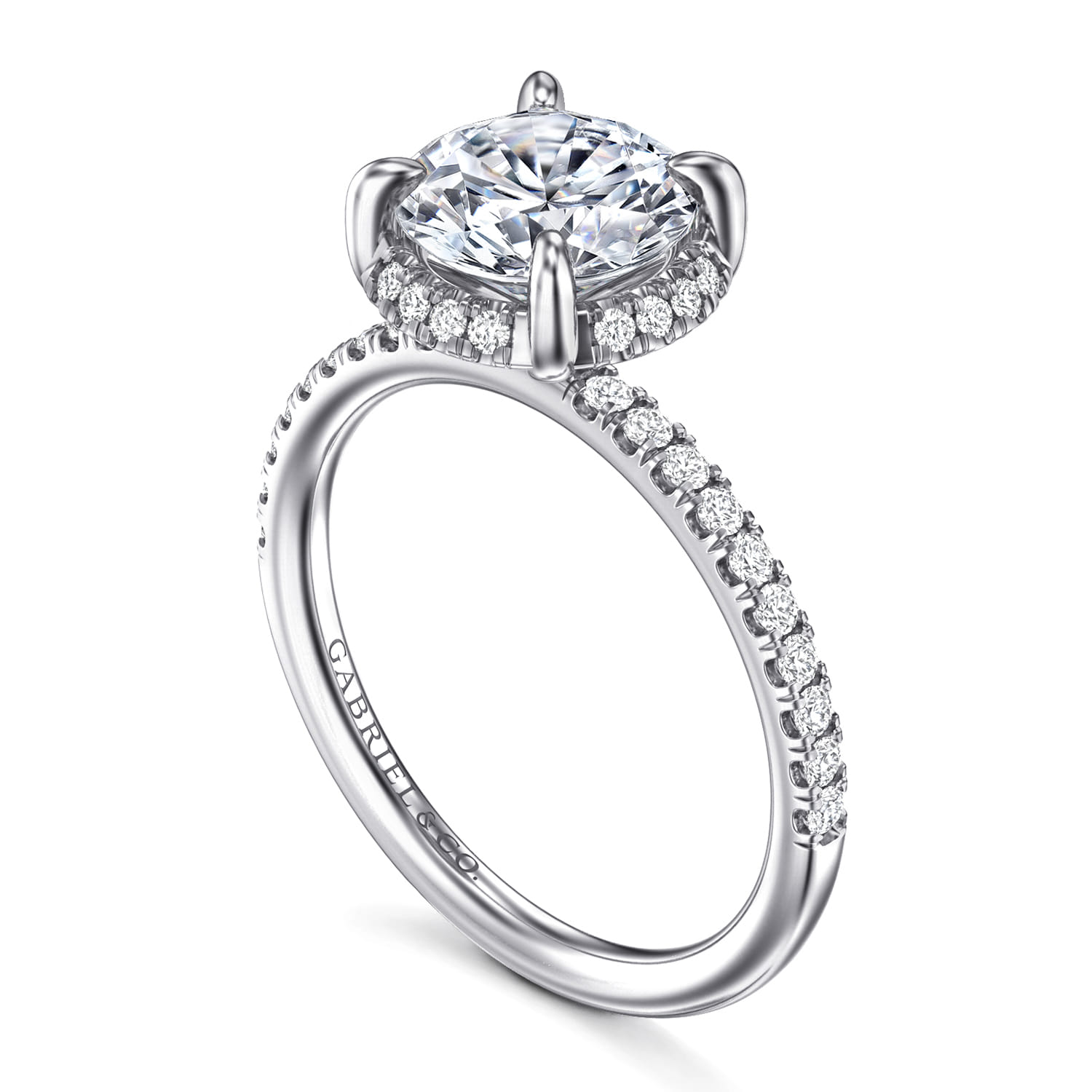 Suede - 14K White Gold Round Hidden Halo Diamond Engagement Ring - 0.3 ct - Shot 3