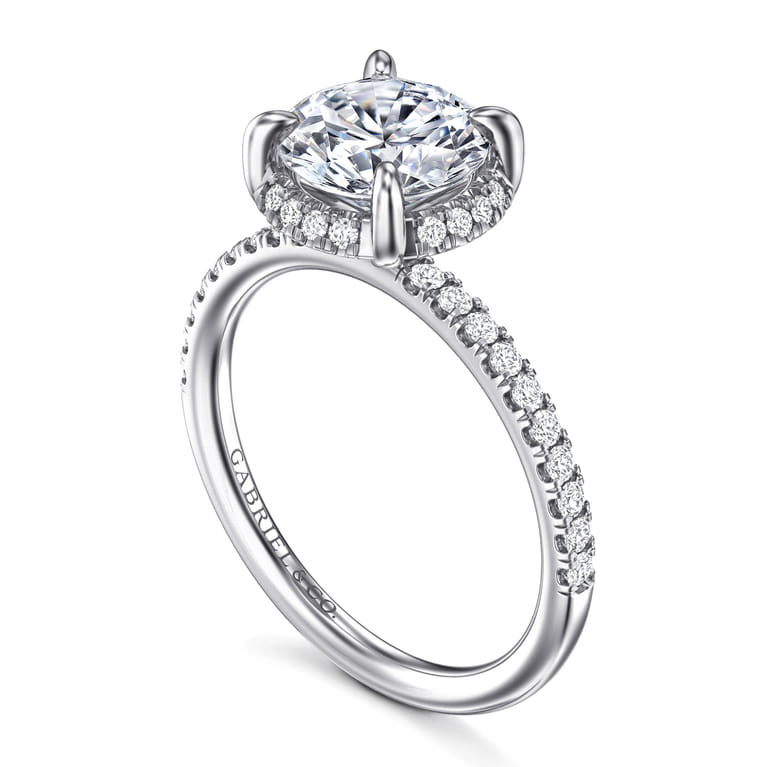 Suede - 14K White Gold Round Hidden Halo Diamond Engagement Ring - 0.3 ct - Shot 3