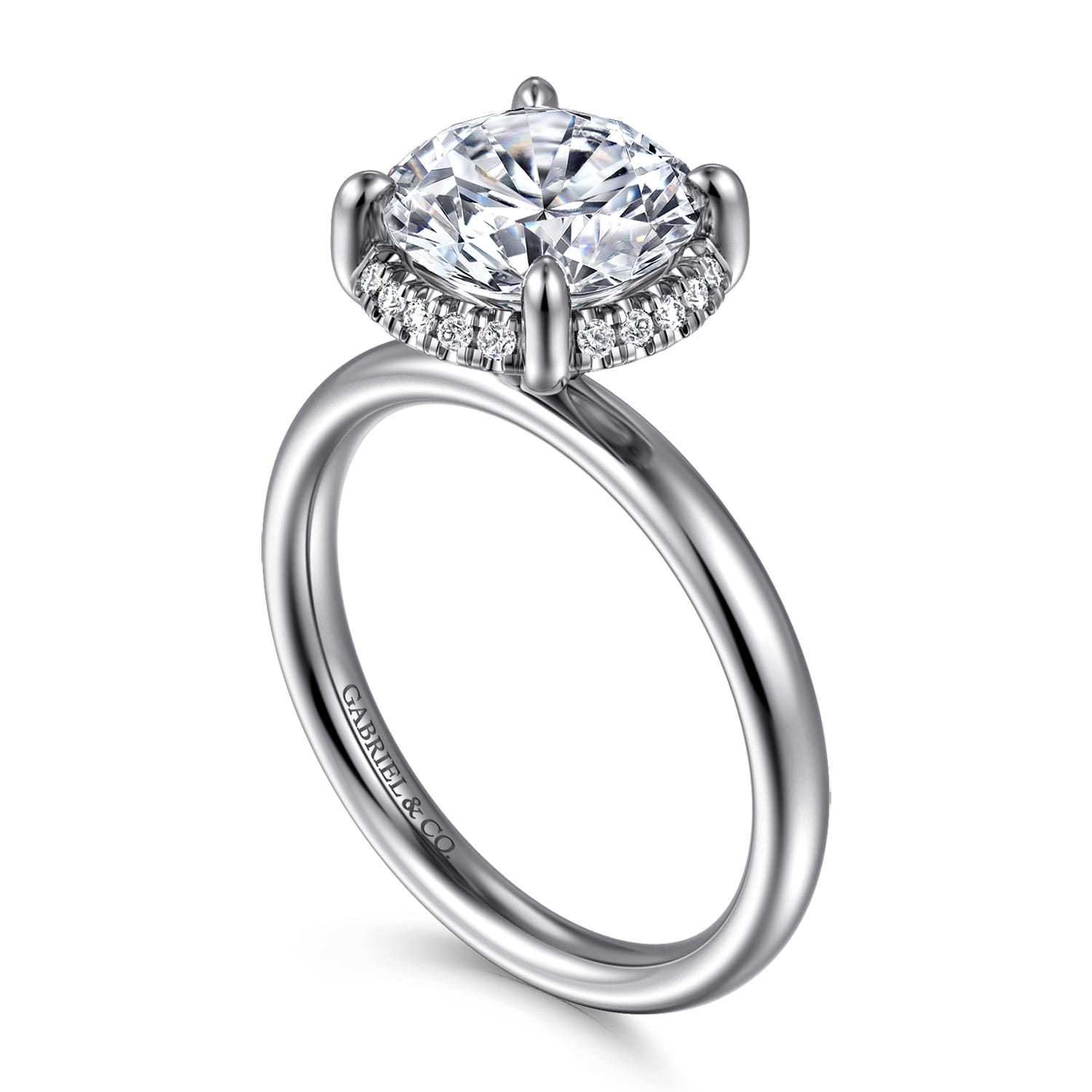 Symphony - 14K White Gold Round Hidden Halo Diamond Engagement Ring - 0.1 ct - Shot 3