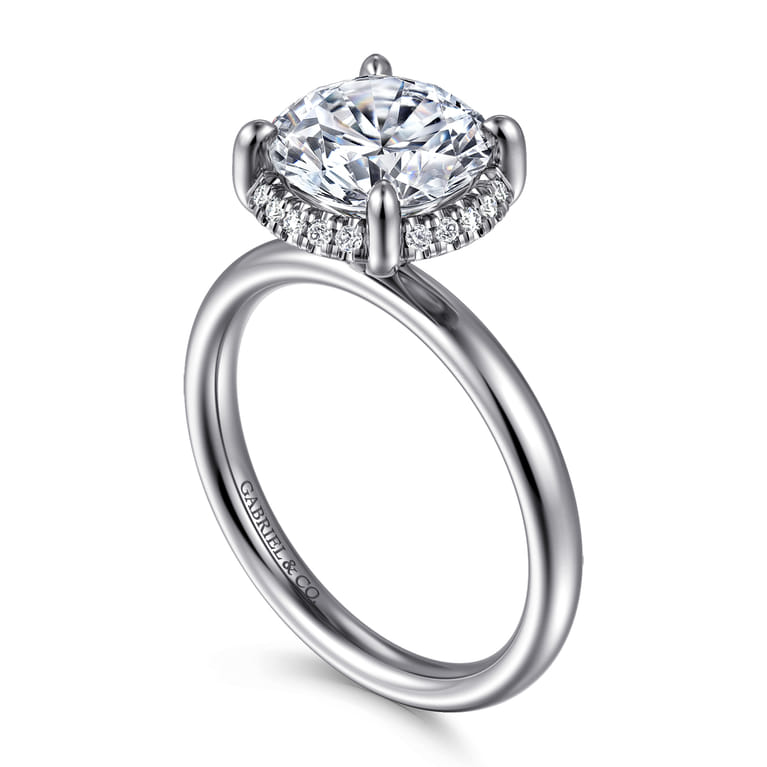 Symphony - 14K White Gold Round Hidden Halo Diamond Engagement Ring - 0.1 ct - Shot 3