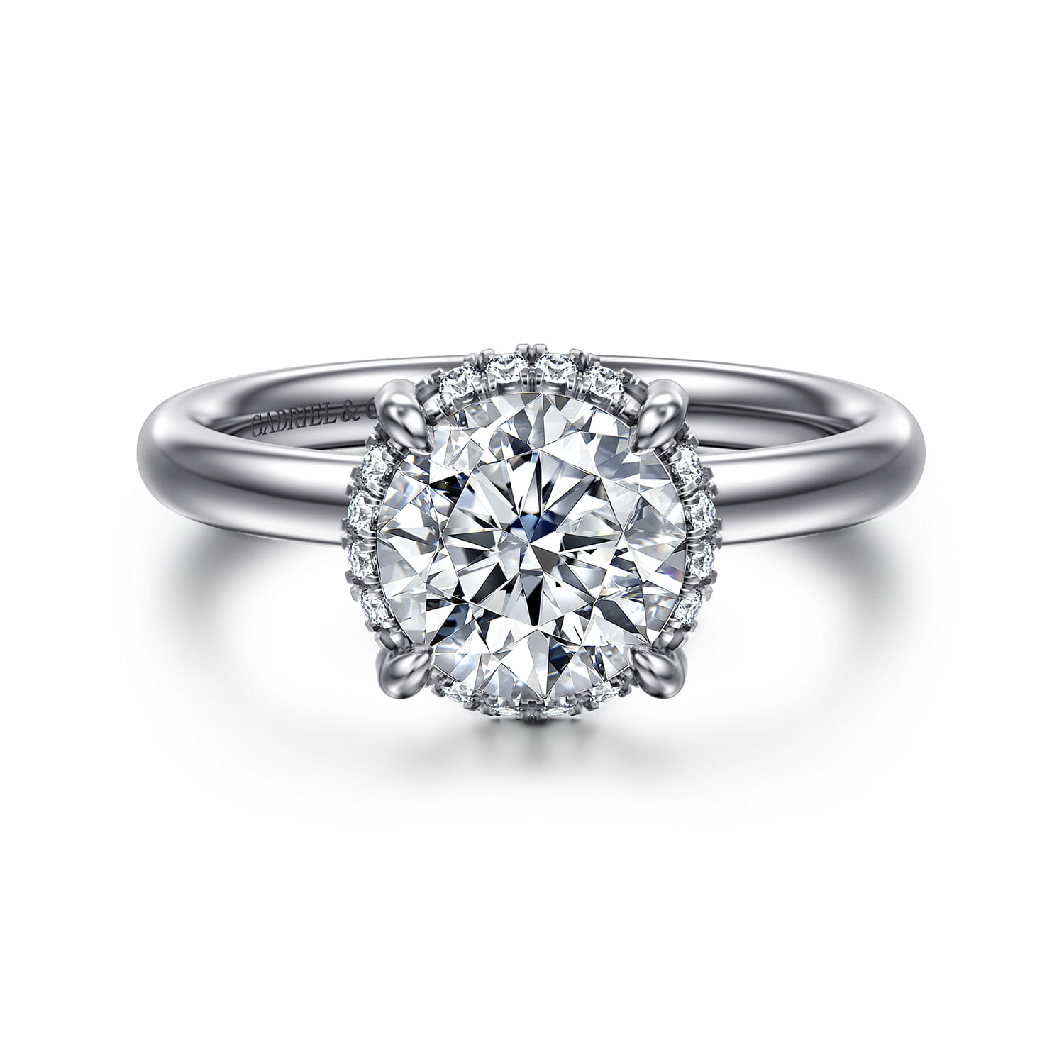 Symphony - 14K White Gold Round Hidden Halo Diamond Engagement Ring - 0.08 ct - Shot 1