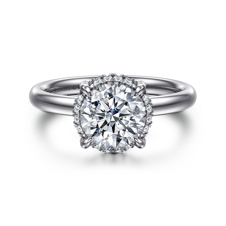 Symphony - 14K White Gold Round Hidden Halo Diamond Engagement Ring - 0.08 ct - Shot 1