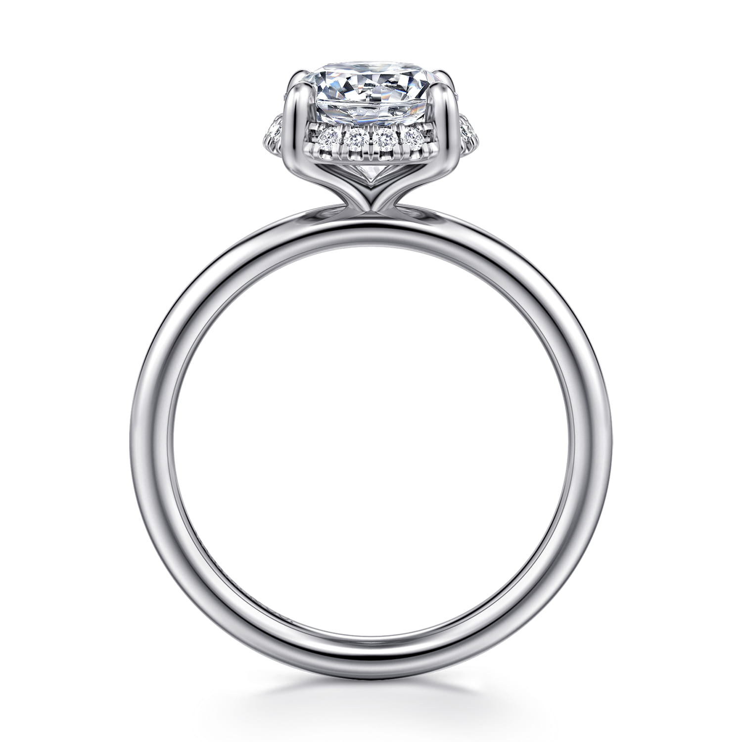 Symphony - 14K White Gold Round Hidden Halo Diamond Engagement Ring - 0.08 ct - Shot 2