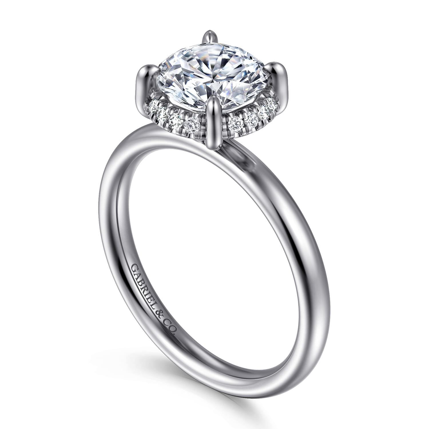 Symphony - 14K White Gold Round Hidden Halo Diamond Engagement Ring - 0.08 ct - Shot 3