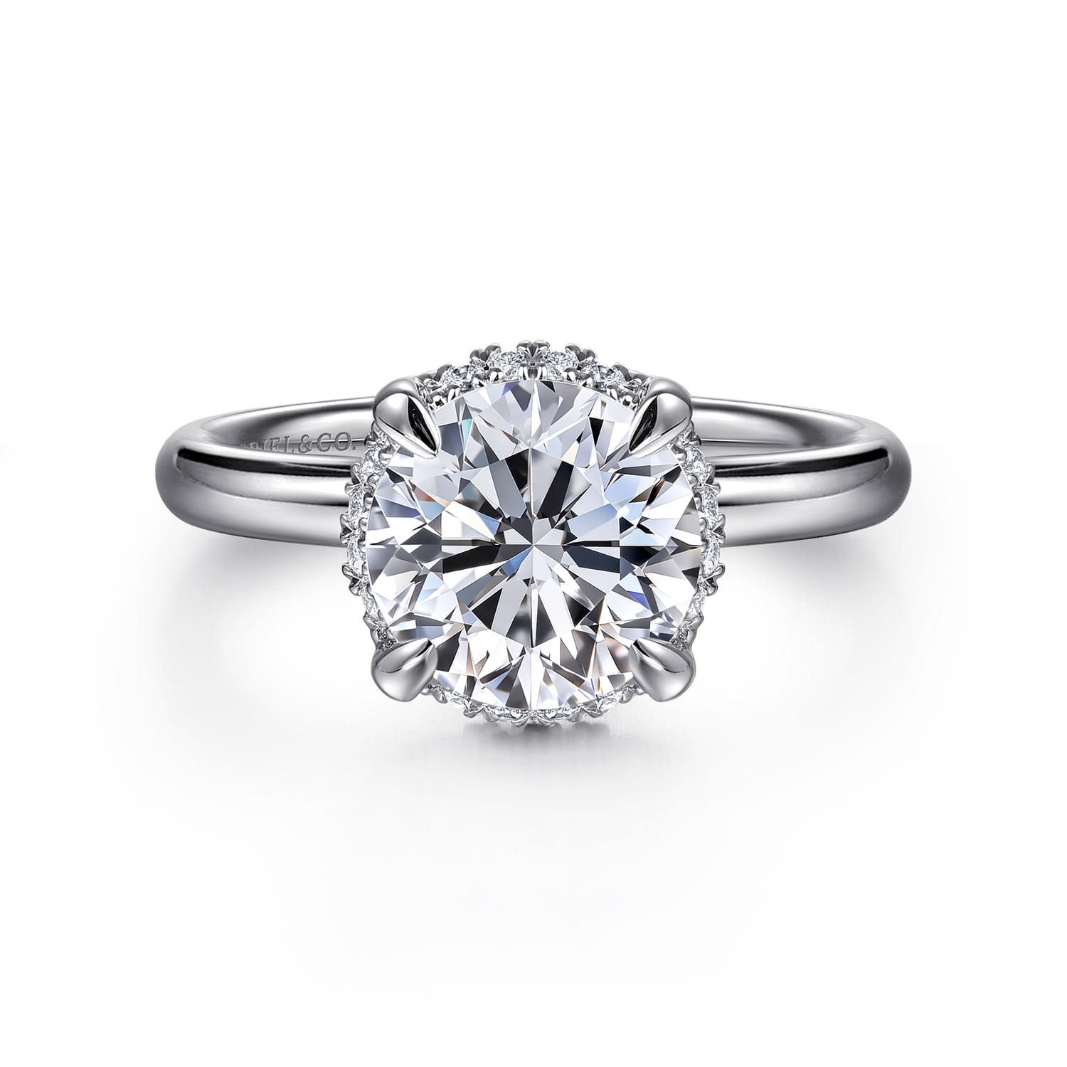 Symphony - 14K White Gold Round Hidden Halo Diamond Engagement Ring - 0.08 ct - Shot 1