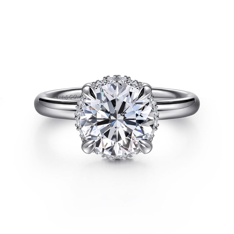 Symphony - 14K White Gold Round Hidden Halo Diamond Engagement Ring - 0.08 ct - Shot 1