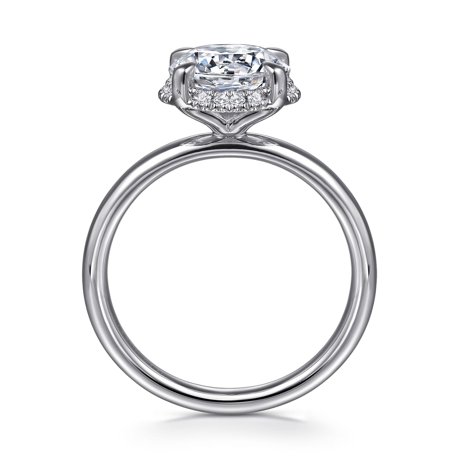 Symphony - 14K White Gold Round Hidden Halo Diamond Engagement Ring - 0.08 ct - Shot 2