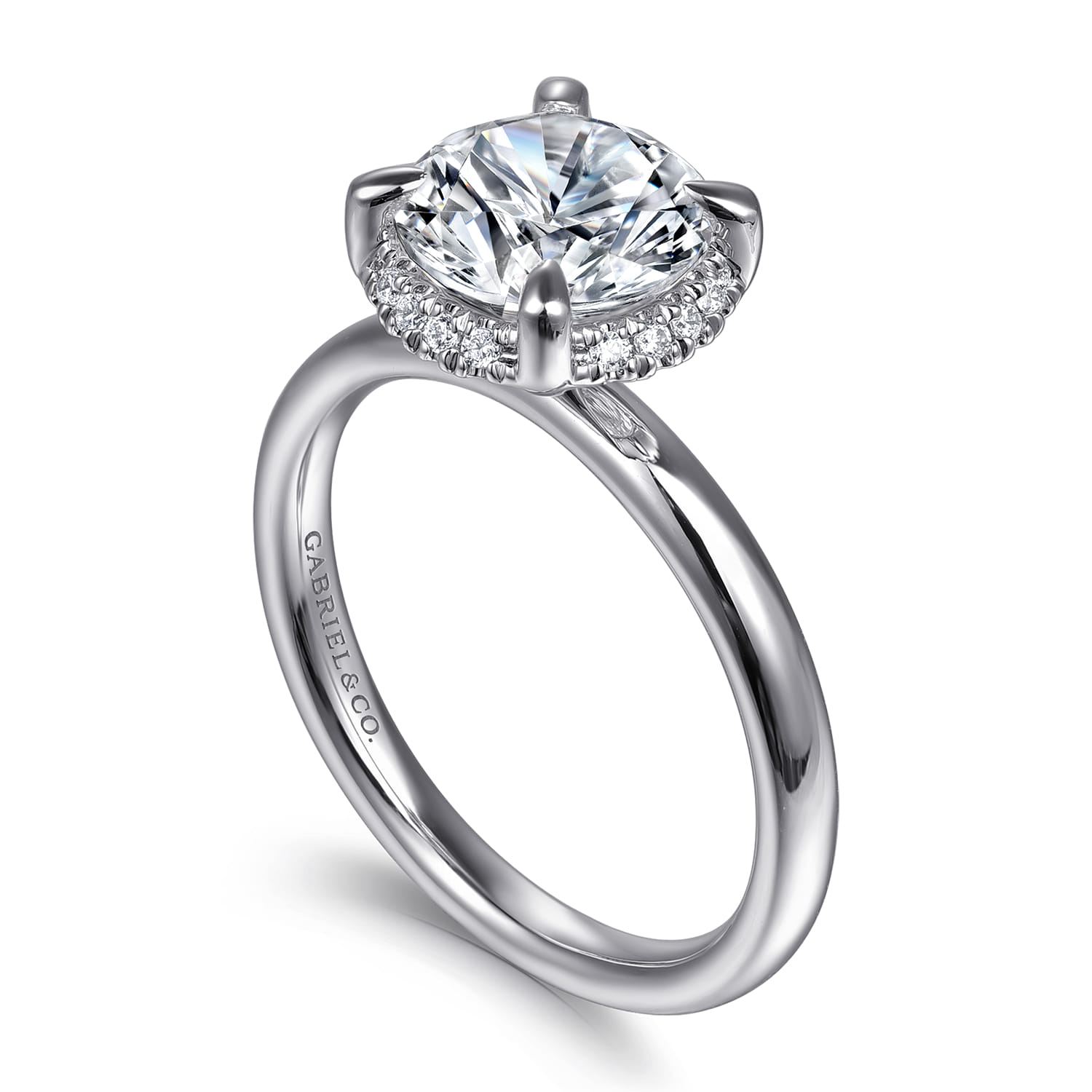 Symphony - 14K White Gold Round Hidden Halo Diamond Engagement Ring - 0.08 ct - Shot 3