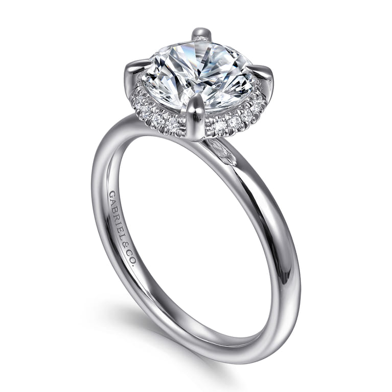 Symphony - 14K White Gold Round Hidden Halo Diamond Engagement Ring - 0.08 ct - Shot 3