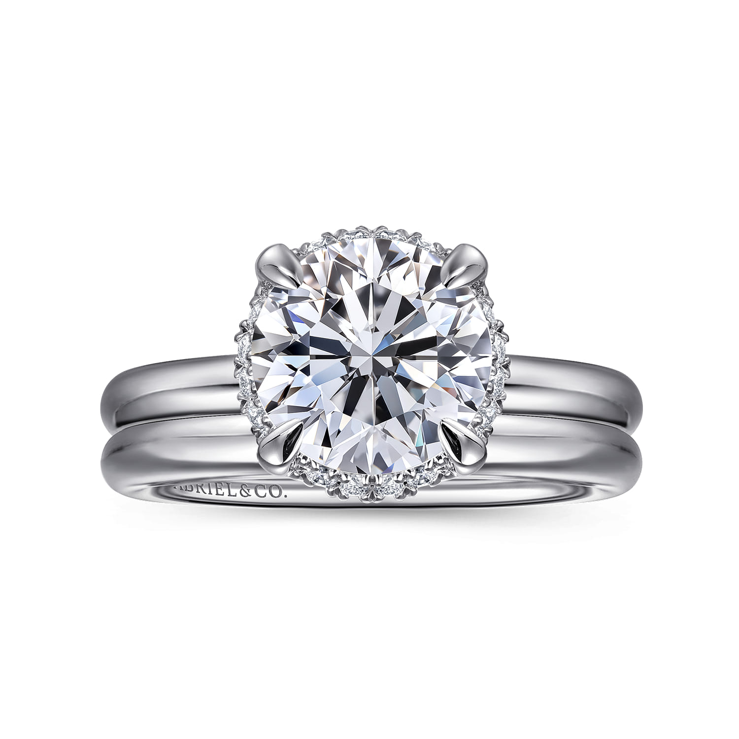 Symphony - 14K White Gold Round Hidden Halo Diamond Engagement Ring - 0.08 ct - Shot 4