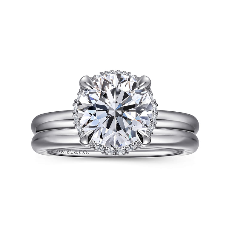 Symphony - 14K White Gold Round Hidden Halo Diamond Engagement Ring - 0.08 ct - Shot 4