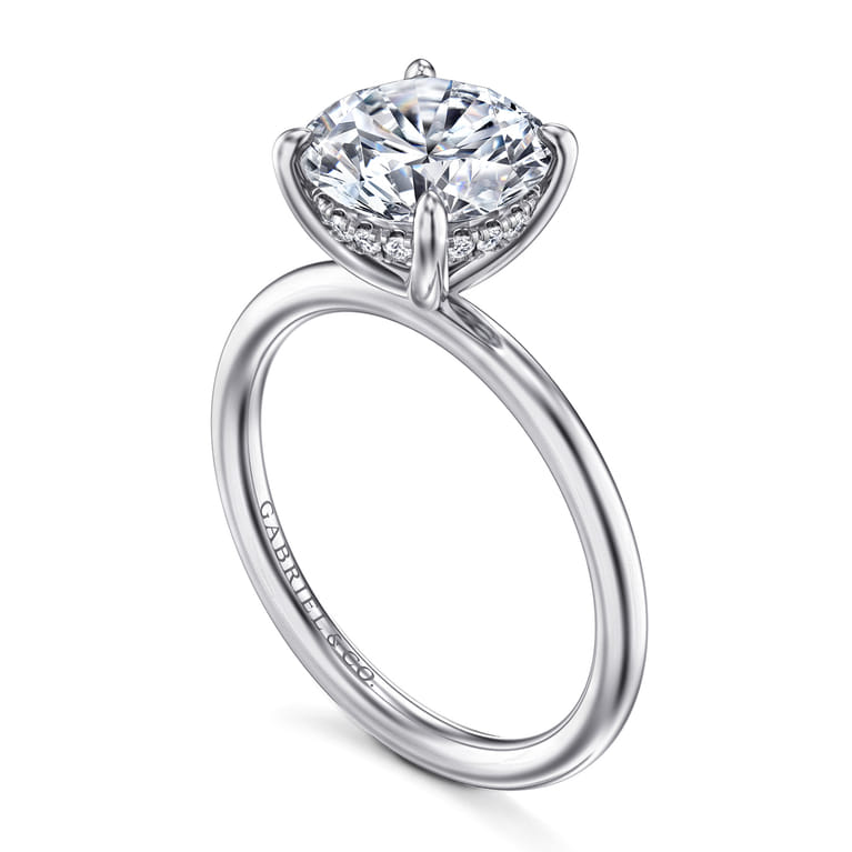 Anuk - 14K White Gold Round Hidden Halo Diamond Engagement Ring - 0.08 ct - Shot 3
