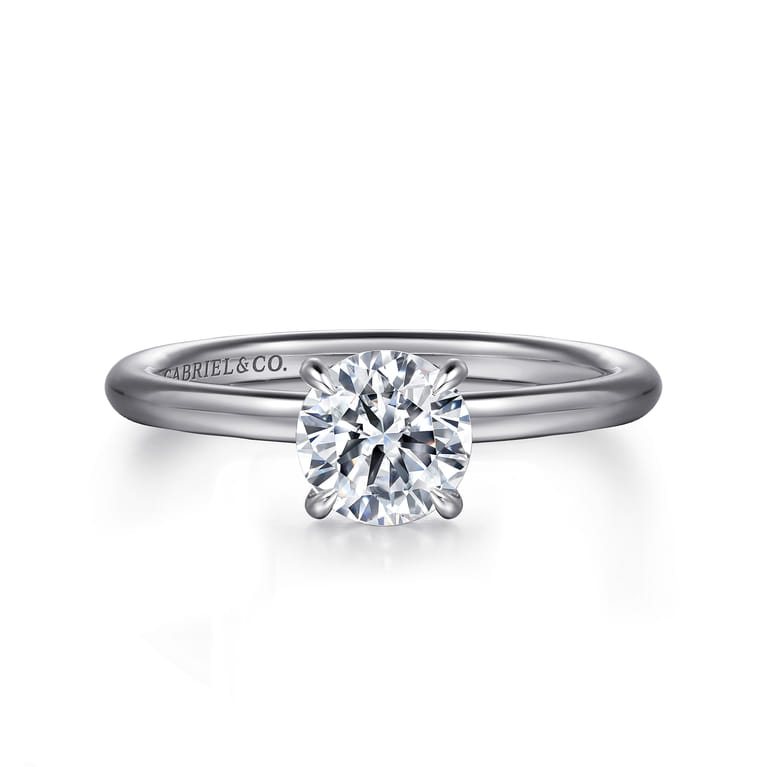 Anuk - 14K White Gold Round Hidden Halo Diamond Engagement Ring - 0.05 ct - Shot 1