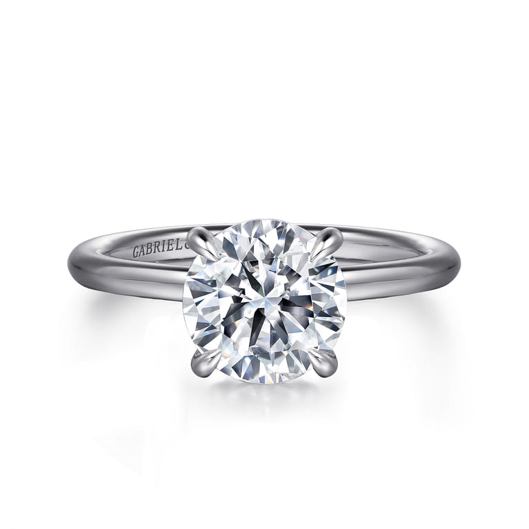 Anuk - 14K White Gold Round Hidden Halo Diamond Engagement Ring - 0.06 ct - Shot 1