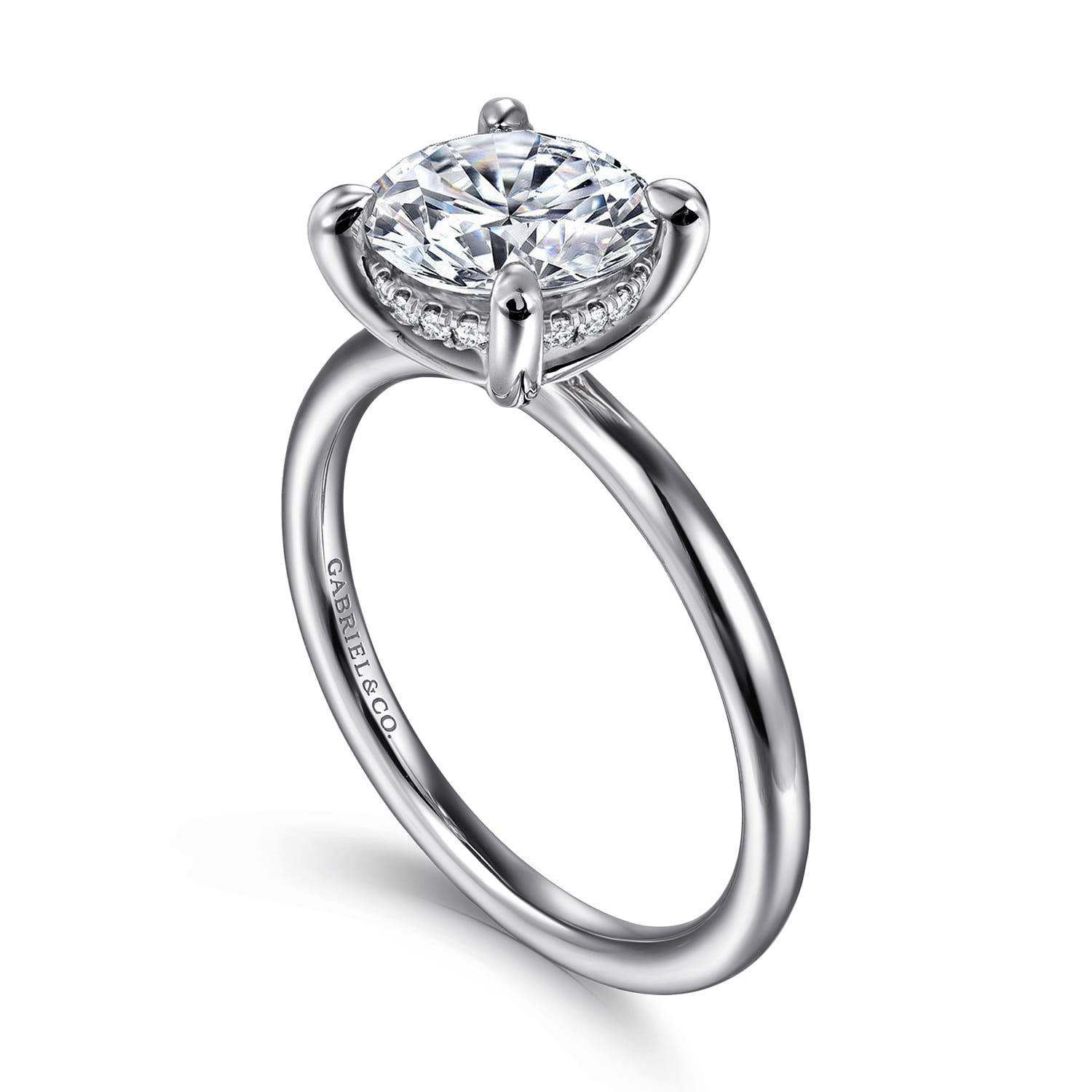 Anuk - 14K White Gold Round Hidden Halo Diamond Engagement Ring - 0.06 ct - Shot 3