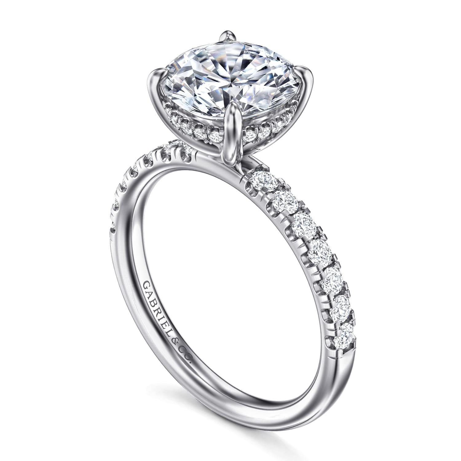 Adela - 14K White Gold Round Hidden Halo Diamond Engagement Ring - 0.4 ct - Shot 3