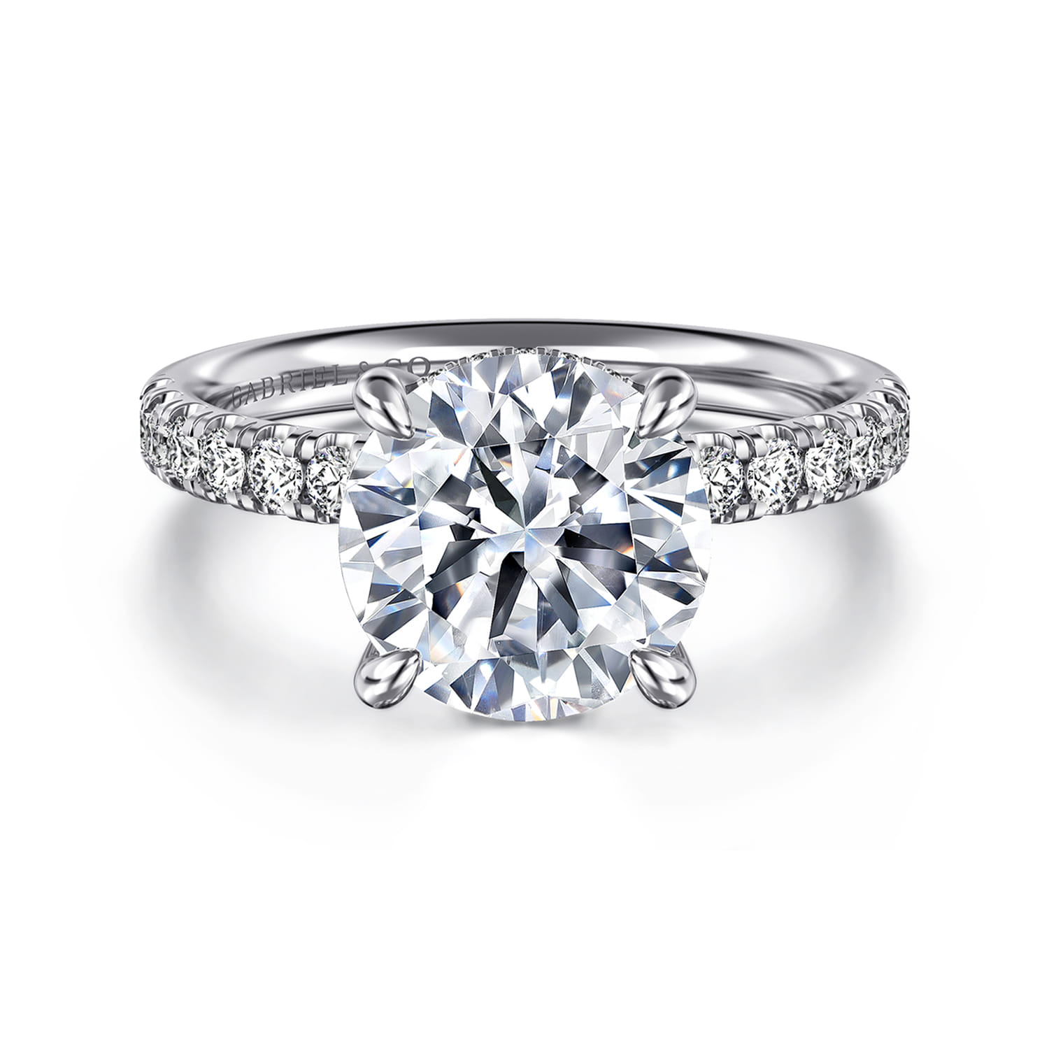 Adela - 14K White Gold Round Hidden Halo Diamond Engagement Ring - 0.43 ct - Shot 1
