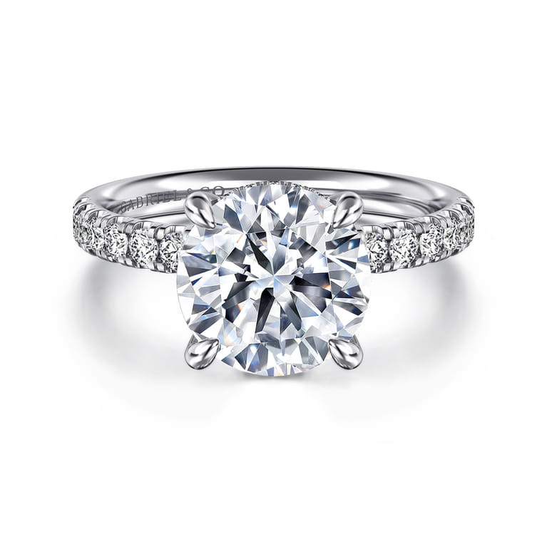 Adela - 14K White Gold Round Hidden Halo Diamond Engagement Ring - 0.43 ct - Shot 1