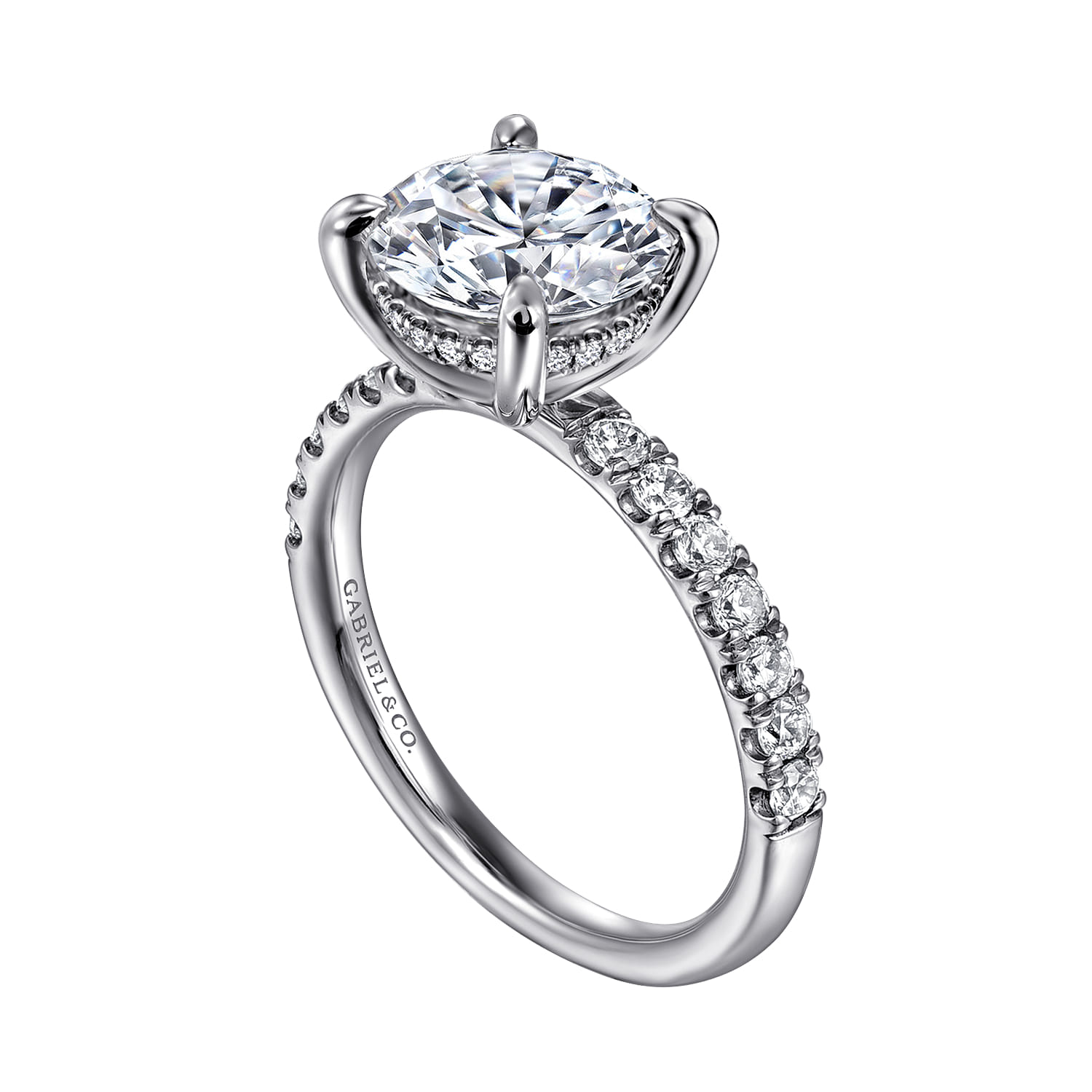 Adela - 14K White Gold Round Hidden Halo Diamond Engagement Ring - 0.43 ct - Shot 3