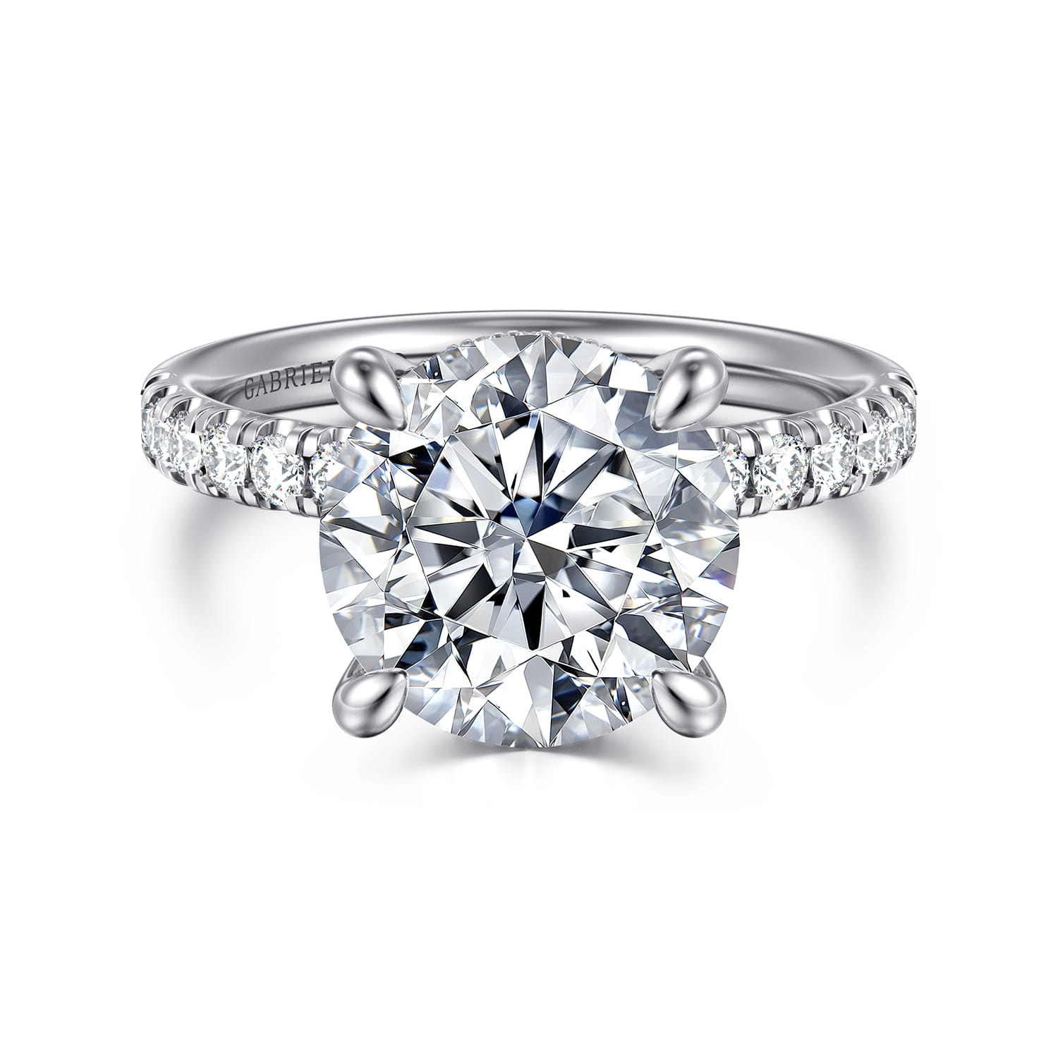 Adela - 14K White Gold Round Hidden Halo Diamond Engagement Ring - 0.43 ct - Shot 1