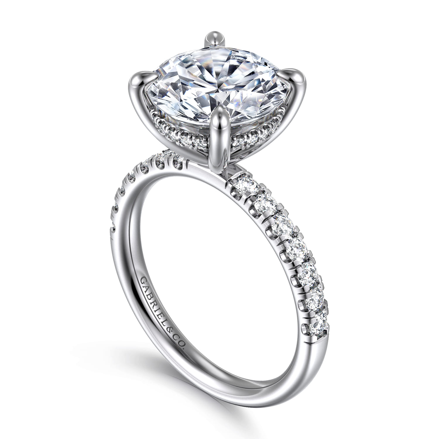 Adela - 14K White Gold Round Hidden Halo Diamond Engagement Ring - 0.43 ct - Shot 3