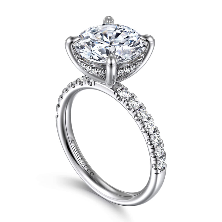 Adela - 14K White Gold Round Hidden Halo Diamond Engagement Ring - 0.43 ct - Shot 3