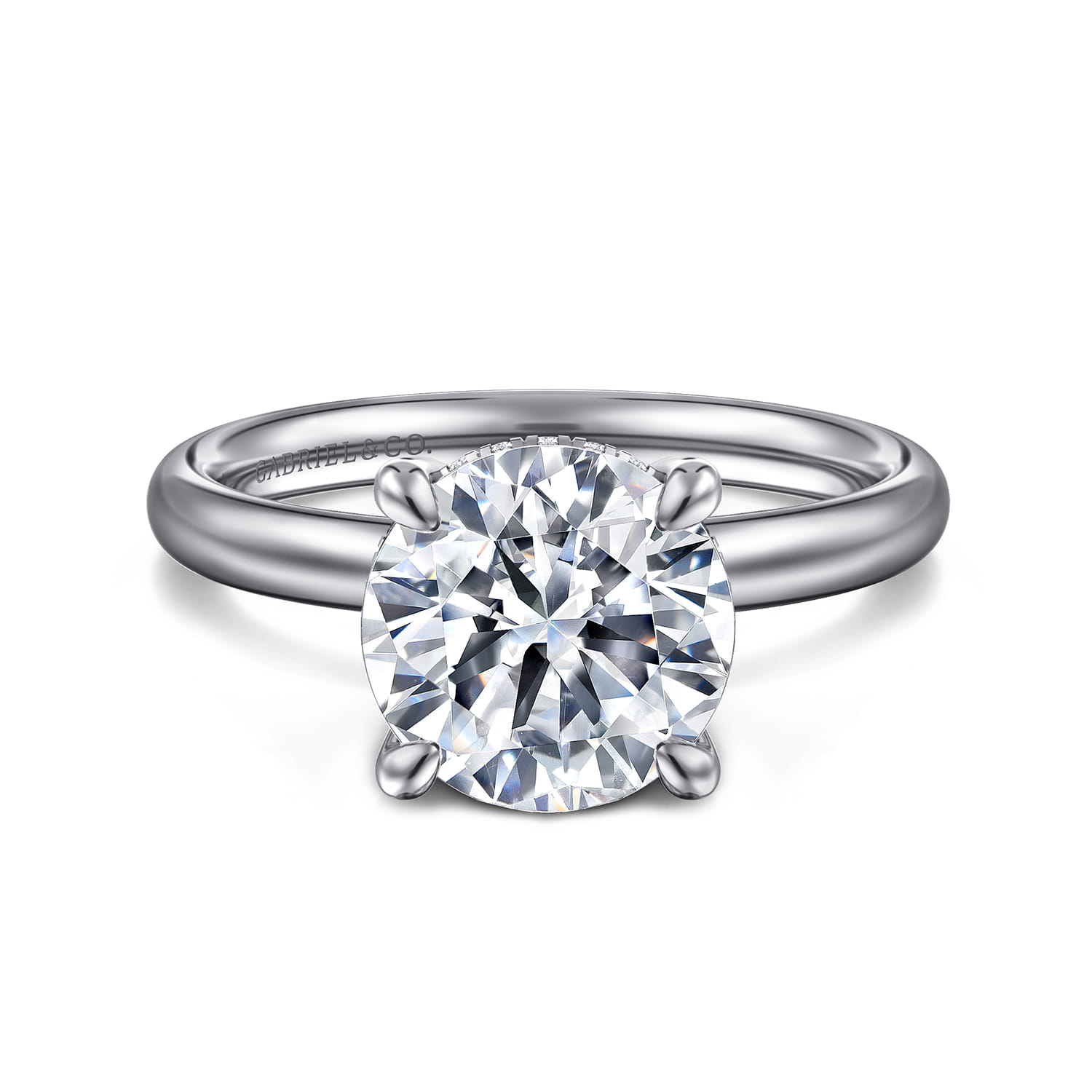 Peace - 14K White Gold Round Hidden Halo Diamond Engagement Ring - 0.08 ct - Shot 1