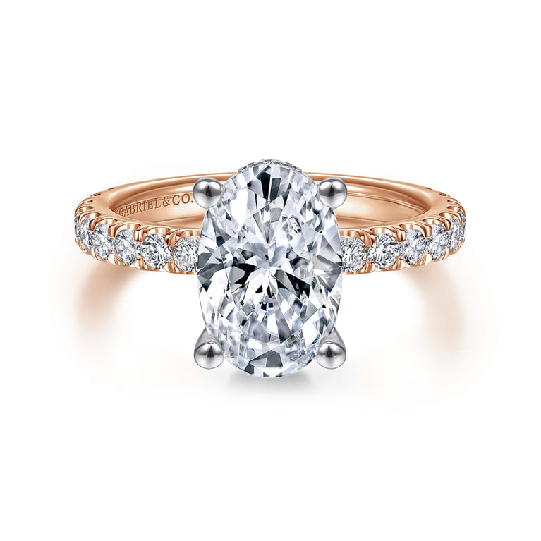 Alina - 14K White-Rose Gold Oval Diamond Engagement Ring - 0.7 ct - Shot 1