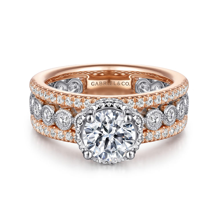 Ethel - 14K White-Rose Gold Round Diamond Engagement Ring - 0.73 ct - Shot 1