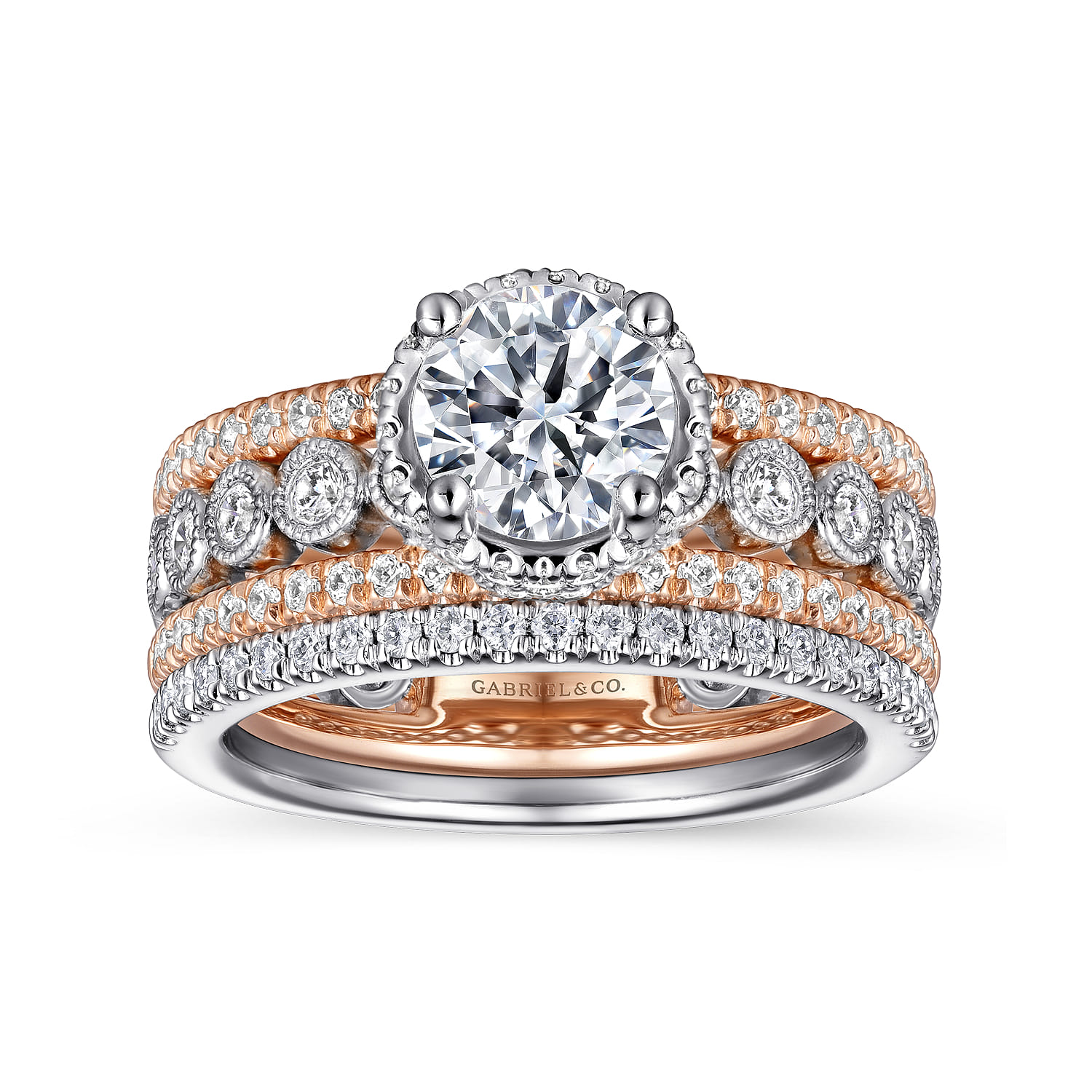 Ethel - 14K White-Rose Gold Round Diamond Engagement Ring - 0.73 ct - Shot 4