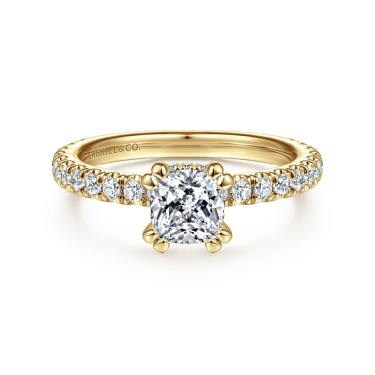 Alina - 14K Yellow Gold Cushion Hidden Halo Diamond Engagement Ring - 0.5 ct - Shot 1
