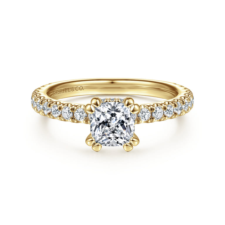 Alina - 14K Yellow Gold Cushion Hidden Halo Diamond Engagement Ring - 0.5 ct - Shot 1