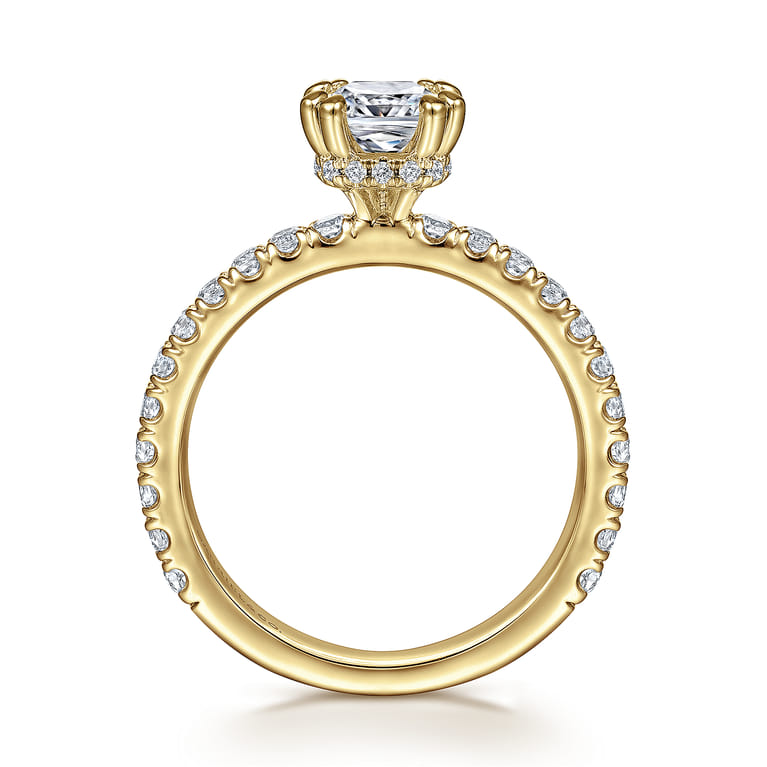 Alina - 14K Yellow Gold Cushion Hidden Halo Diamond Engagement Ring - 0.5 ct - Shot 2