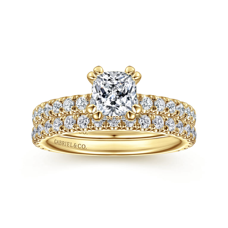Alina - 14K Yellow Gold Cushion Hidden Halo Diamond Engagement Ring - 0.5 ct - Shot 4