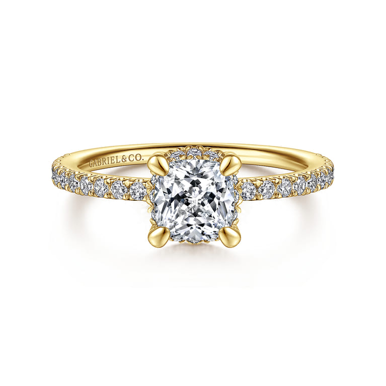 Hart - 14K Yellow Gold Cushion Hidden Halo Diamond Engagement Ring - 0.25 ct - Shot 1