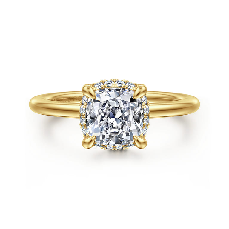 Bonnie - 14K Yellow Gold Cushion Hidden Halo Diamond Engagement Ring - 0.08 ct - Shot 1