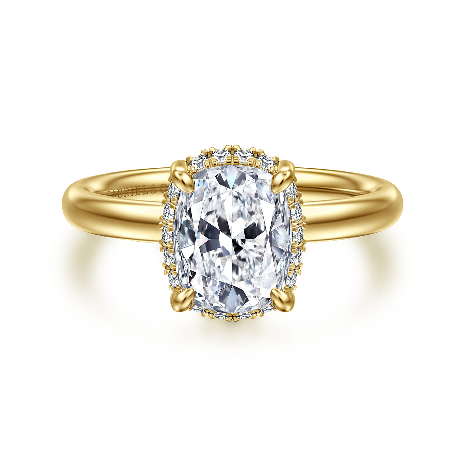 Symphony - 14K Yellow Gold Elongated Cushion Hidden Halo Diamond Engagement Ring - 0.11 ct - Shot 1
