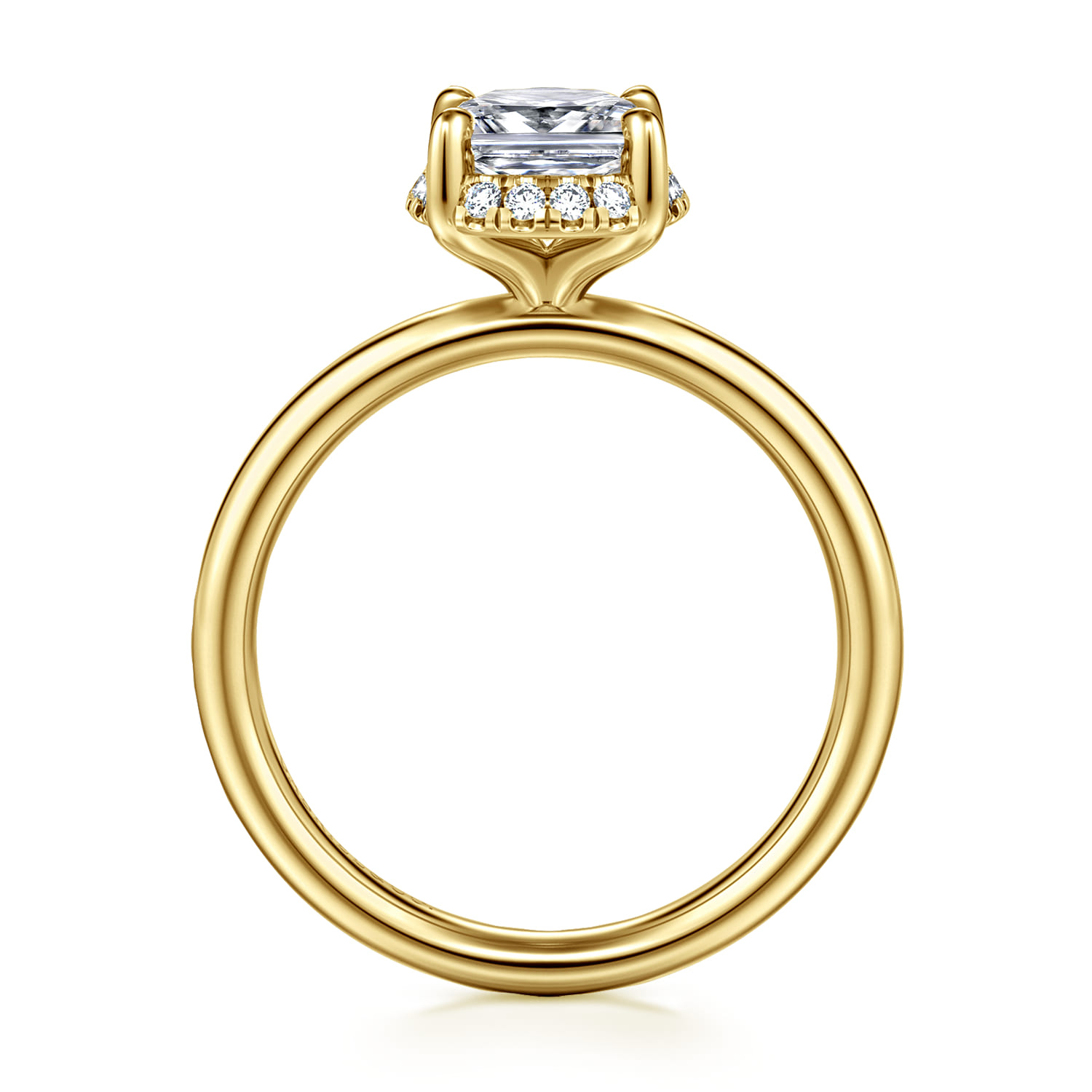Symphony - 14K Yellow Gold Elongated Cushion Hidden Halo Diamond Engagement Ring - 0.11 ct - Shot 2