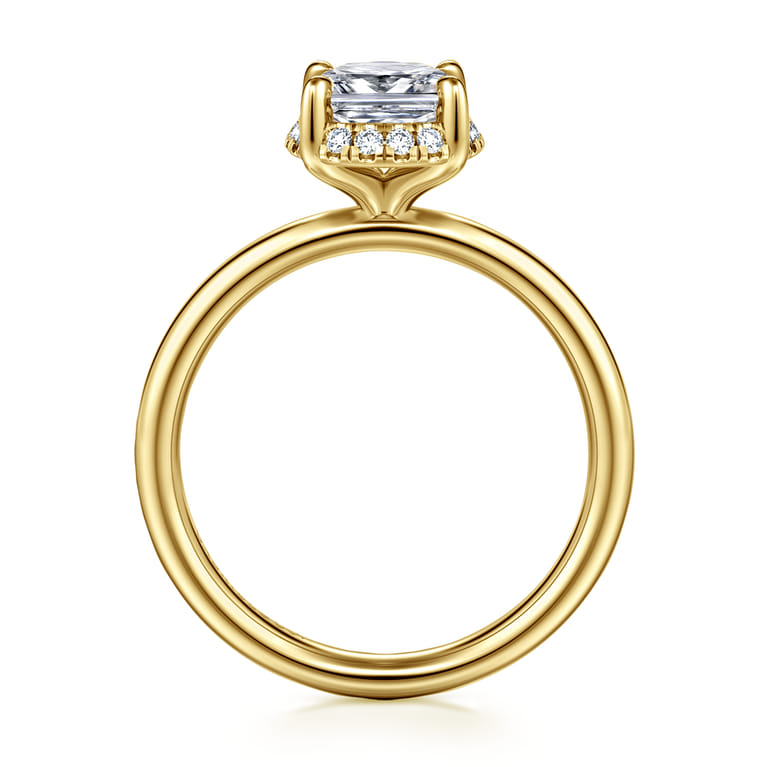 Symphony - 14K Yellow Gold Elongated Cushion Hidden Halo Diamond Engagement Ring - 0.11 ct - Shot 2