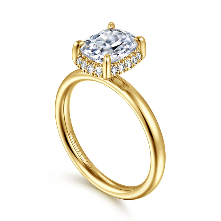 Symphony - 14K Yellow Gold Elongated Cushion Hidden Halo Diamond Engagement Ring - 0.11 ct - Shot 3