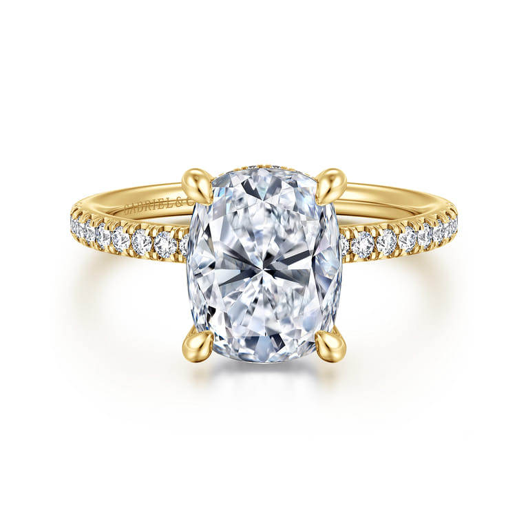 Allison - 14K Yellow Gold Elongated Cushion Hidden Halo Diamond and Engagement Ring - 0.3 ct - Shot 1