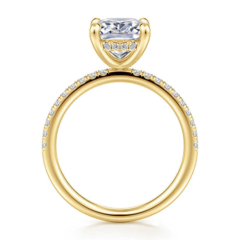 Allison - 14K Yellow Gold Elongated Cushion Hidden Halo Diamond and Engagement Ring - 0.3 ct - Shot 2