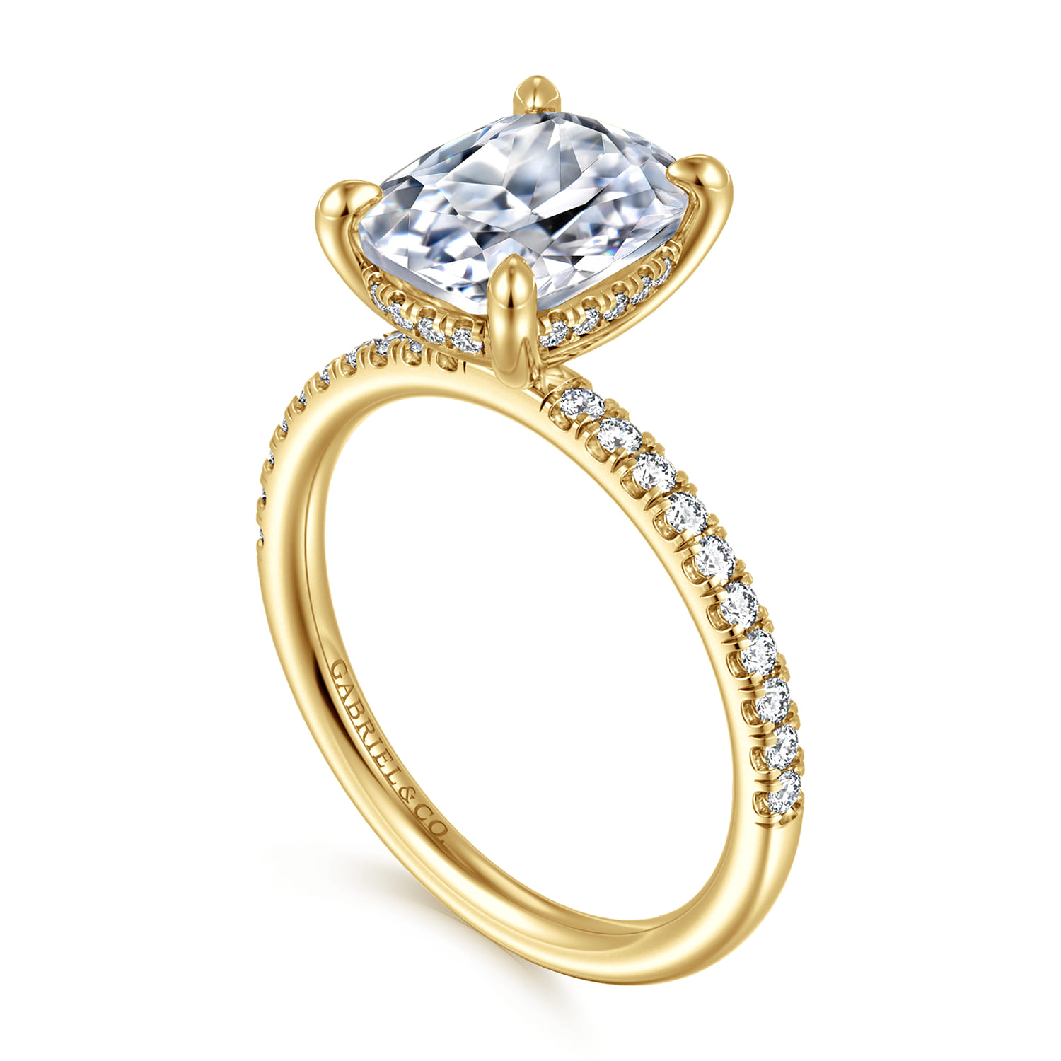 Allison - 14K Yellow Gold Elongated Cushion Hidden Halo Diamond and Engagement Ring - 0.3 ct - Shot 3