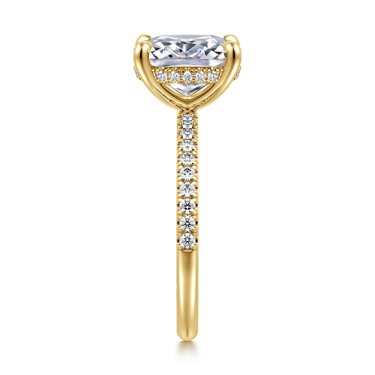 Allison - 14K Yellow Gold Elongated Cushion Hidden Halo Diamond and Engagement Ring - 0.3 ct - Shot 4