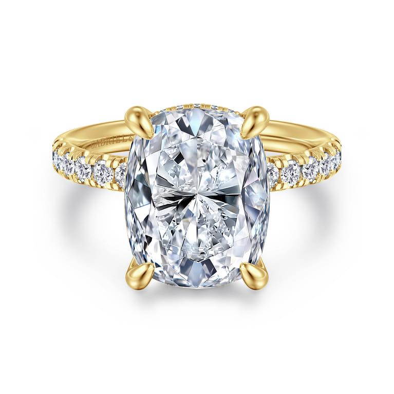 Adela - 14K Yellow Gold Elongated Cushion Hidden Halo Diamond Engagement Ring - 0.4 ct - Shot 1